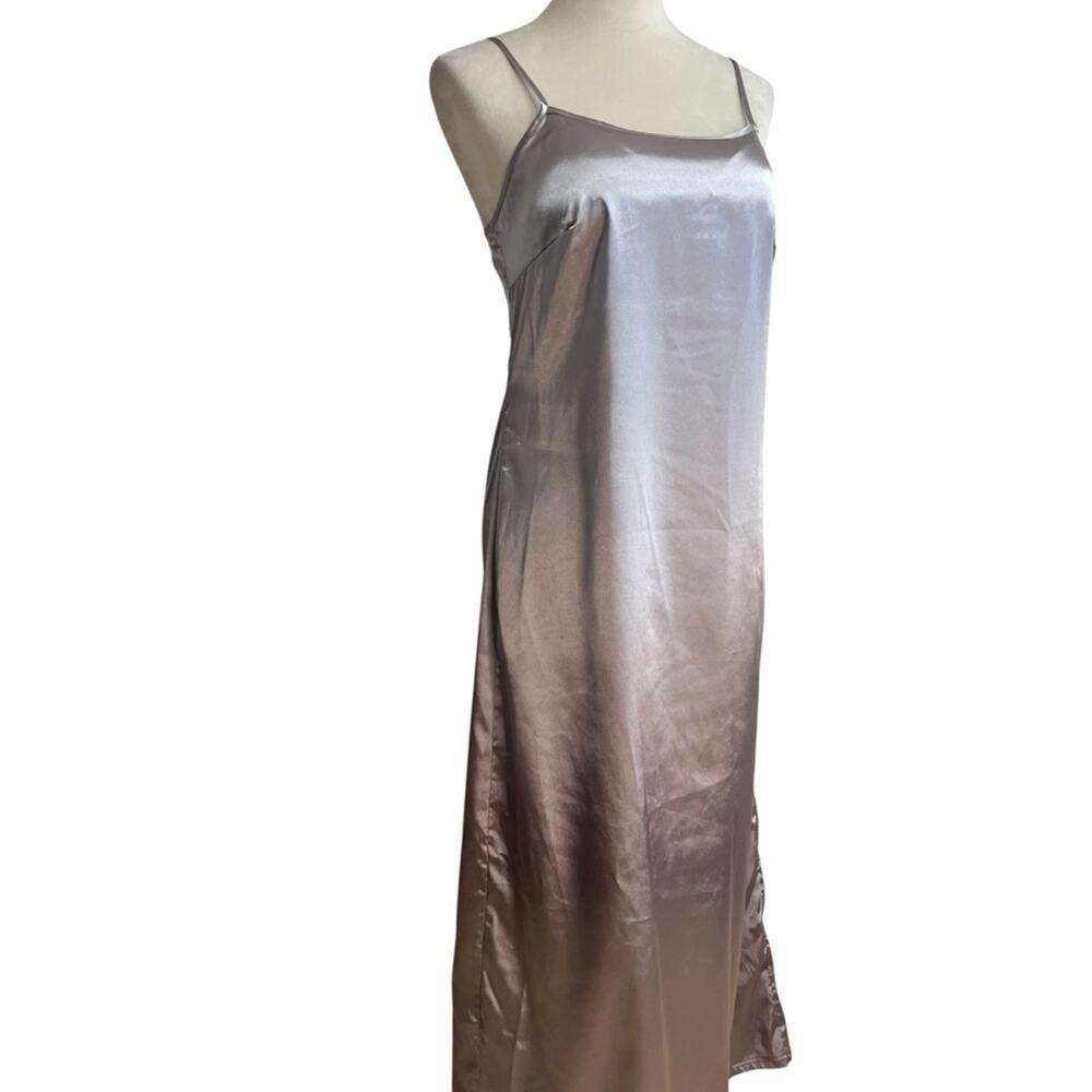 Y2K Lavender Silver Metallic Satin Slip Dress Midi Side Zip | Med | Minimalist